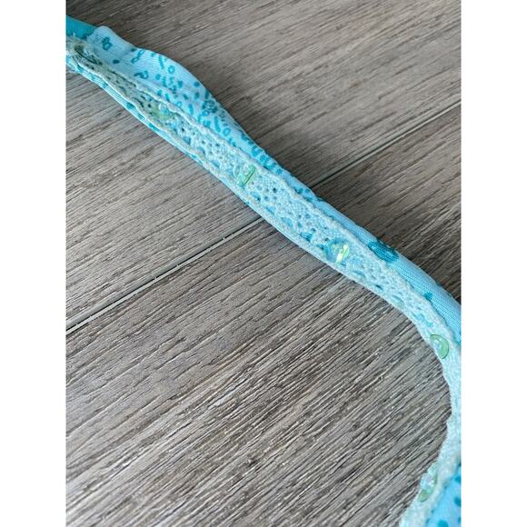 L.E.I. 2 Piece Bikini Paisley Turquoise Lace/Rhinestone Removable Padding Size M - Picture 7 of 9
